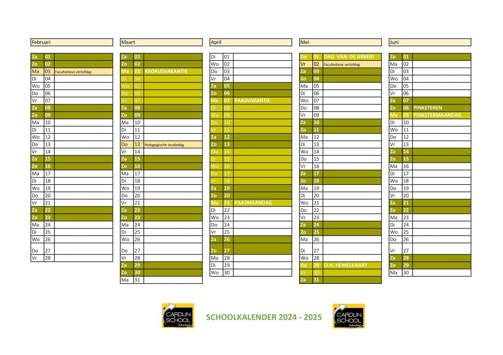 Schoolkalender januari-juni